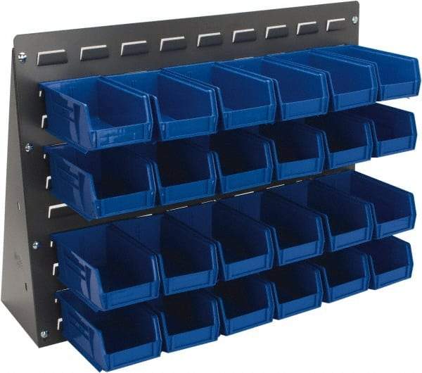 Quantum Storage - 24 Bin Bench Rack Unit with Bins - 27 Inch Overall Width x 8 Inch Overall Depth x 21 Inch Overall Height, Blue Polypropylene / Polyethylene Bins - Industrial Tool & Supply
