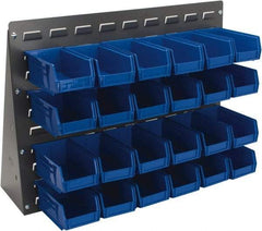 Quantum Storage - 24 Bin Bench Rack Unit with Bins - 27 Inch Overall Width x 8 Inch Overall Depth x 21 Inch Overall Height, Blue Polypropylene / Polyethylene Bins - Industrial Tool & Supply