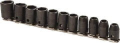 Proto - 11 Piece 3/8" Drive Impact Socket Set - 6 Points, 7mm to 17mm Range, Metric Measurement Standard - Industrial Tool & Supply