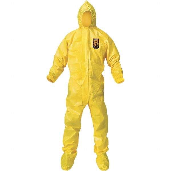 KleenGuard - Size XL PE Film Chemical Resistant Coveralls - Yellow, Zipper Closure, Elastic Cuffs, with Boots, Bound Seams - Industrial Tool & Supply
