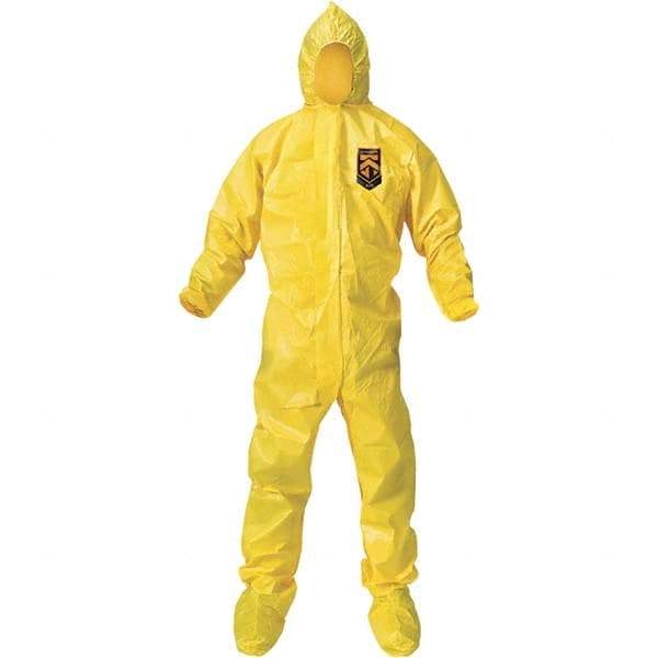 KleenGuard - Size 3XL PE Film Chemical Resistant Coveralls - Yellow, Zipper Closure, Elastic Cuffs, with Boots, Bound Seams - Industrial Tool & Supply