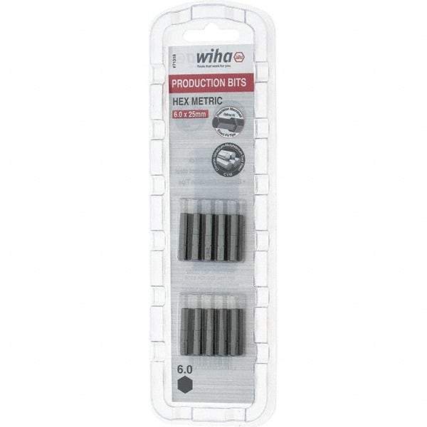 Wiha - 6mm Hex Screwdriver Bit - 1/4" Drive, 1" OAL - Industrial Tool & Supply