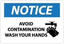 NMC - "Notice - Avoid Contamination - Wash Your Hands", 10" Long x 14" Wide, Aluminum Safety Sign - Rectangle, 0.04" Thick, Use for Restroom, Janitorial & Housekeeping - Industrial Tool & Supply