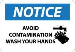 NMC - "Notice - Avoid Contamination - Wash Your Hands", 10" Long x 14" Wide, Aluminum Safety Sign - Rectangle, 0.04" Thick, Use for Restroom, Janitorial & Housekeeping - Industrial Tool & Supply