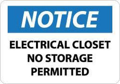 NMC - "Notice - Electrical Closet - No Storage Permitted", 10" Long x 14" Wide, Aluminum Safety Sign - Rectangle, 0.04" Thick, Use for Accident Prevention - Industrial Tool & Supply