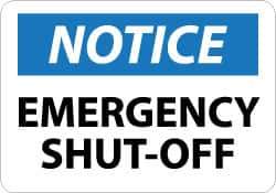 NMC - "Notice - Emergency Shut-Off", 10" Long x 14" Wide, Aluminum Safety Sign - Rectangle, 0.04" Thick, Use for Accident Prevention - Industrial Tool & Supply
