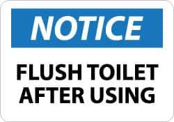NMC - "Notice - Flush Toilet After Using", 10" Long x 14" Wide, Aluminum Safety Sign - Rectangle, 0.04" Thick, Use for Security & Admittance - Industrial Tool & Supply