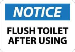 NMC - "Notice - Flush Toilet After Using", 10" Long x 14" Wide, Aluminum Safety Sign - Rectangle, 0.04" Thick, Use for Security & Admittance - Industrial Tool & Supply