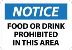 NMC - "Notice - Food or Drink Prohibited in This Area", 10" Long x 14" Wide, Aluminum Safety Sign - Rectangle, 0.04" Thick, Use for Accident Prevention - Industrial Tool & Supply