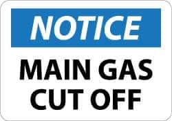 NMC - "Notice - Main Gas Cutoff", 10" Long x 14" Wide, Aluminum Safety Sign - Rectangle, 0.04" Thick, Use for Accident Prevention - Industrial Tool & Supply
