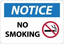 NMC - "Notice - No Smoking", 10" Long x 14" Wide, Aluminum Safety Sign - Rectangle, 0.04" Thick, Use for Accident Prevention - Industrial Tool & Supply
