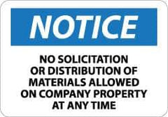 NMC - "Notice - No Solicitation or Distribution of Materials Allowed on Company Property at Any Time", 10" Long x 14" Wide, Aluminum Safety Sign - Rectangle, 0.04" Thick, Use for Security & Admittance - Industrial Tool & Supply