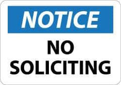 NMC - "Notice - No Soliciting", 10" Long x 14" Wide, Aluminum Safety Sign - Rectangle, 0.04" Thick, Use for Security & Admittance - Industrial Tool & Supply