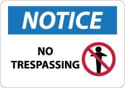 NMC - "Notice - No Trespassing", 10" Long x 14" Wide, Aluminum Safety Sign - Rectangle, 0.04" Thick, Use for Security & Admittance - Industrial Tool & Supply