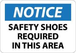 NMC - "Notice - Safety Shoes Required in This Area", 10" Long x 14" Wide, Aluminum Safety Sign - Rectangle, 0.04" Thick, Use for Accident Prevention - Industrial Tool & Supply