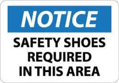 NMC - "Notice - Safety Shoes Required in This Area", 10" Long x 14" Wide, Aluminum Safety Sign - Rectangle, 0.04" Thick, Use for Accident Prevention - Industrial Tool & Supply