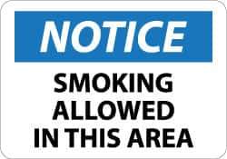 NMC - "Notice - Smoking Allowed in This Area", 10" Long x 14" Wide, Aluminum Safety Sign - Rectangle, 0.04" Thick, Use for Security & Admittance - Industrial Tool & Supply