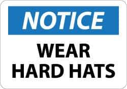 NMC - "Notice - Wear Hard Hats", 10" Long x 14" Wide, Aluminum Safety Sign - Rectangle, 0.04" Thick, Use for Accident Prevention - Industrial Tool & Supply