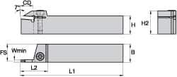 Kennametal - External Thread, 0.87" Max Depth of Cut, 5mm Min Groove Width, 6" OAL, Left Hand Indexable Grooving Cutoff Toolholder - 1-1/4" Shank Height x 1-1/4" Shank Width, A4..05.. Insert Style, A4SM Toolholder Style, Series A4 - Industrial Tool & Supply