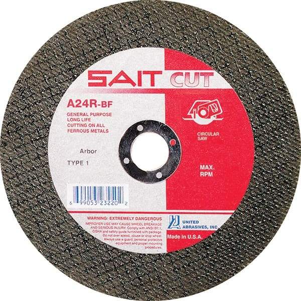 Sait - 8" 24 Grit Aluminum Oxide Cutoff Wheel - 3/32" Thick, 5/8" Arbor, 7,600 Max RPM, Use with Circular Saws - Industrial Tool & Supply