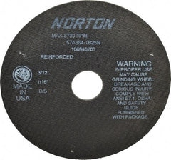 Norton - 7" 36 Grit Aluminum Oxide Cutoff Wheel - 1/16" Thick, 1-1/4" Arbor, 8,730 Max RPM, Use with Stationary Grinders - Industrial Tool & Supply