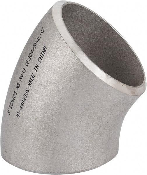 Merit Brass - 3" Grade 304L Stainless Steel Pipe 45° Long Radius Elbow - Butt Weld x Butt Weld End Connections - Industrial Tool & Supply
