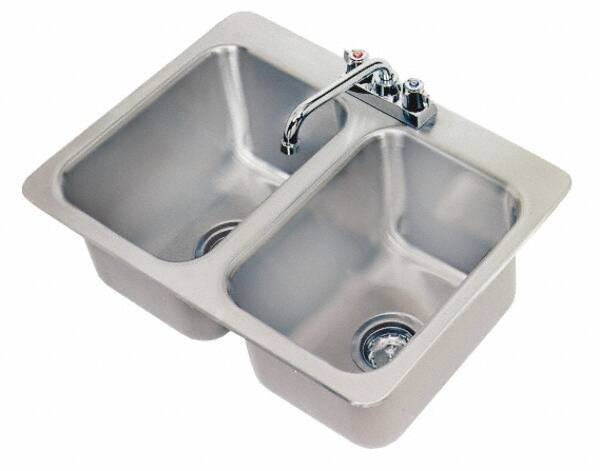 Advance Tabco - 10" Long x 14" Wide Inside, 2 Compartment, Stainless Steel Stainless Steel Drop In Sink - 20 Gauge, 24-7/8" Long x 18-1/2" Wide Outside, 10" Deep - Industrial Tool & Supply