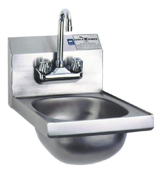 Eagle MHC - 9-3/4" Long x 13-1/2" Wide Inside, 1 Compartment, Stainless Steel Stainless Steel Hand Sink - 20 Gauge, 12" Long x 18" Wide x 14-1/4" High Outside, 6-3/4" Deep - Industrial Tool & Supply