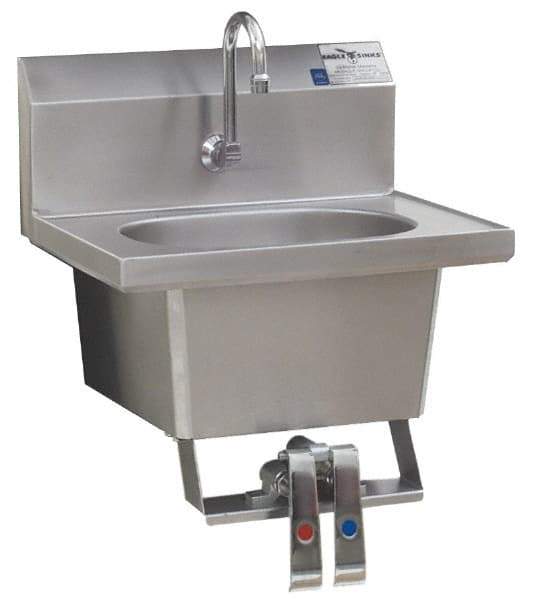 Eagle MHC - 13-1/2" Long x 9-3/4" Wide Inside, 1 Compartment, Stainless Steel Stainless Steel Hands Free Hand Sink - 20 Gauge, 18-7/8" Long x 14-3/4" Wide x 14-1/4" High Outside, 6-3/4" Deep - Industrial Tool & Supply