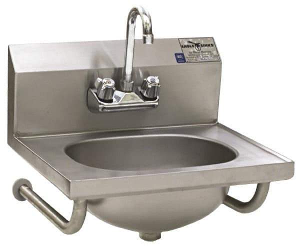 Eagle MHC - 13-1/2" Long x 9-3/4" Wide Inside, 1 Compartment, Stainless Steel Stainless Steel Hand Sink-Tubular Wall Mounted - 20 Gauge, 18-7/8" Long x 14-3/4" Wide x 14-1/4" High Outside, 6-3/4" Deep - Industrial Tool & Supply