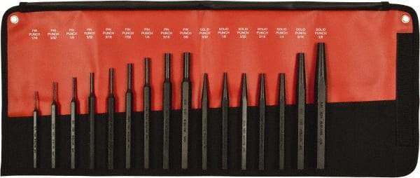 Mayhew - 16 Piece, 3/32 to 3/8", Assorted Brass Punch Kit - Hex Shank, Steel, Comes in Kit Bag - Industrial Tool & Supply