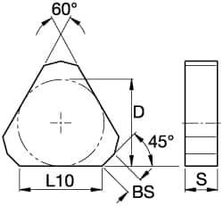 Kennametal - TNJN43 Grade KCK15 Carbide Milling Insert - TiN/TiCN/Al2O3 Finish, 3/16" Thick, 1/2" Inscribed Circle - Industrial Tool & Supply