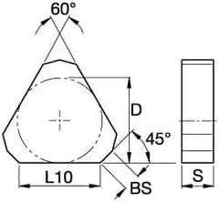 Kennametal - TNJN43 Grade KCK15 Carbide Milling Insert - TiN/TiCN/Al2O3 Finish, 3/16" Thick, 1/2" Inscribed Circle - Industrial Tool & Supply