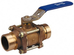 NIBCO - 2-1/2" Pipe, Full Port, Bronze Standard Ball Valve - 3 Piece, Inline - One Way Flow, Grooved x Grooved Ends, Lever Handle, 600 WOG, 200 WSP - Industrial Tool & Supply