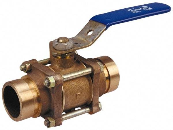 NIBCO - 1-1/2" Pipe, Full Port, Bronze Standard Ball Valve - 3 Piece, Inline - One Way Flow, Grooved x Grooved Ends, Lever Handle, 600 WOG, 200 WSP - Industrial Tool & Supply