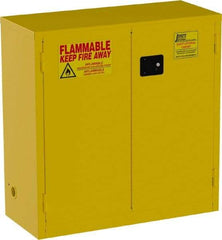 Jamco - 2 Door, 1 Shelf, Yellow Steel Standard Safety Cabinet for Flammable and Combustible Liquids - 44" High x 43" Wide x 18" Deep, Self Closing Door, 3 Point Key Lock, 30 Gal Capacity - Industrial Tool & Supply