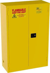 Jamco - 2 Door, 2 Shelf, Yellow Steel Standard Safety Cabinet for Flammable and Combustible Liquids - 65" High x 43" Wide x 18" Deep, Manual Closing Door, 3 Point Key Lock, 45 Gal Capacity - Industrial Tool & Supply