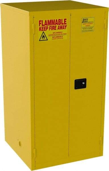 Jamco - 2 Door, 2 Shelf, Yellow Steel Standard Safety Cabinet for Flammable and Combustible Liquids - 65" High x 34" Wide x 34" Deep, Self Closing Door, 3 Point Key Lock, 60 Gal Capacity - Industrial Tool & Supply