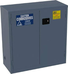 Jamco - 2 Door, 1 Shelf, Blue Steel Standard Safety Cabinet for Corrosive Chemicals - 44" High x 43" Wide x 18" Deep, Manual Closing Door, 3 Point Key Lock, 30 Gal Capacity - Industrial Tool & Supply