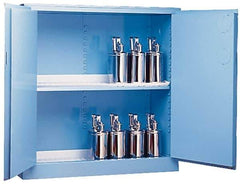 Justrite - 2 Door, 2 Shelf, Blue Steel Standard Safety Cabinet for Corrosive Chemicals - 65" High x 34" Wide x 34" Deep, Manual Closing Door, 3 Point Key Lock, 60 Gal Capacity - Industrial Tool & Supply