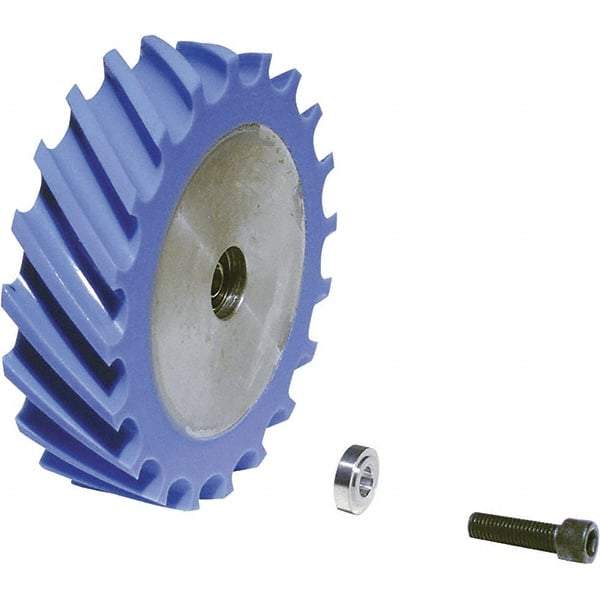 Dynabrade - 4" Diam x 1" Wide Contact Wheel Assembly - 1/4" Arbor Hole, Scoop, 80 Duro Urethane Face - Industrial Tool & Supply