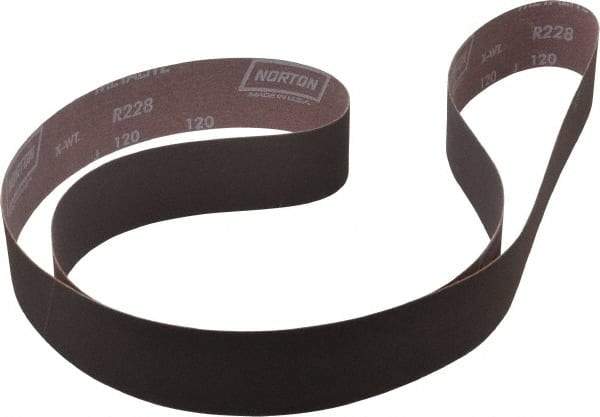 Norton - 2" Wide x 72" OAL, 120 Grit, Aluminum Oxide Abrasive Belt - Aluminum Oxide, Fine, Coated, X Weighted Cloth Backing, Series R228 - Industrial Tool & Supply