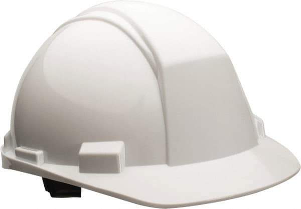 North - ANSI Type II, Class E Rated, 4-Point, Ratchet Adjustment Hard Hat - Size 6-1/2 to 8, White, Standard Brim - Industrial Tool & Supply