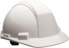North - ANSI Type II, Class E Rated, 4-Point, Ratchet Adjustment Hard Hat - Size 6-1/2 to 8, White, Standard Brim - Industrial Tool & Supply