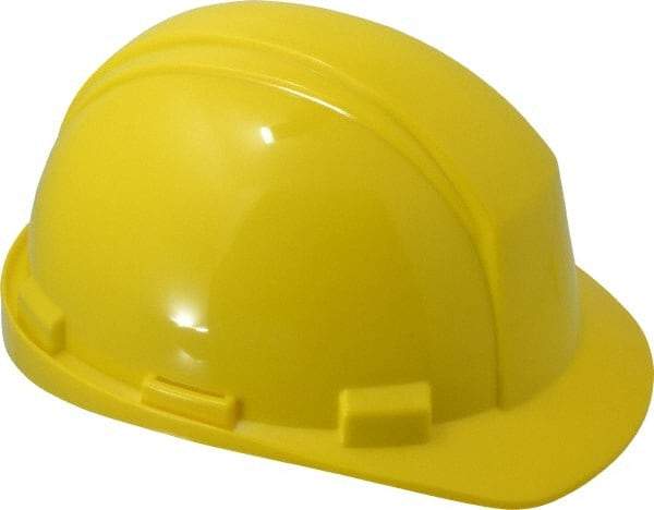 North - ANSI Type II, Class E Rated, 4-Point, Pin Lock Adjustment Hard Hat - Size 6-1/2 to 8, Yellow, Standard Brim - Industrial Tool & Supply