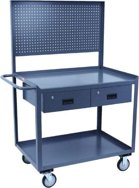 Jamco - Durable Utility Carts with Rack Mobile Workbench and Pegboard Panel - Steel, Gray, 24" Long x 36" Deep x 62" High - Industrial Tool & Supply