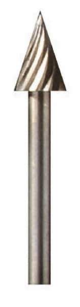 Dremel - 1/4" Cut Diam, 1/8" Shank Diam, Cone Head Single Cut Burr - High Speed Steel, Point End - Industrial Tool & Supply