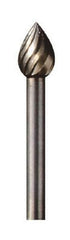 Dremel - 1/4" Cut Diam, 1/8" Shank Diam, Teardrop Head Single Cut Burr - High Speed Steel, Point End - Industrial Tool & Supply