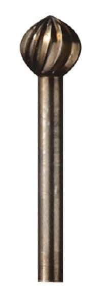 Dremel - 5/16" Cut Diam, 1/8" Shank Diam, Ball Head Single Cut Burr - High Speed Steel, Radius End - Industrial Tool & Supply