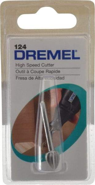 Dremel - 5/16" Cut Diam, 1/8" Shank Diam, Teardrop Head Single Cut Burr - High Speed Steel, Point End - Industrial Tool & Supply
